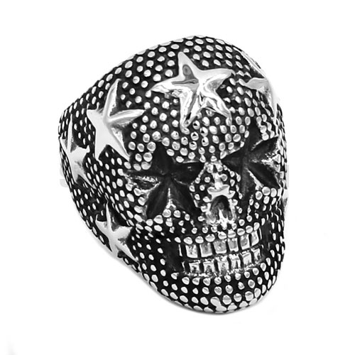 Vintage Gothic Star Skull Ring Stainless Steel Biker Skull Men Ring SWR0733 - Click Image to Close